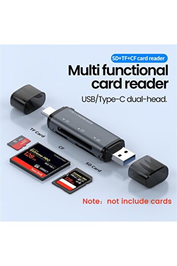 Choice Black 5 IN 1 USB Card Reader Type C Multifunctional USB 2.0 TO SD TF CF Smart Card Reader For PC Lap