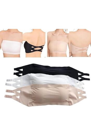 Generic Ice Silk Tube Bra Strapless Seamless Anti-Skid Non-Slip Top, Women's Ultra Thin Padded Bandeau Back