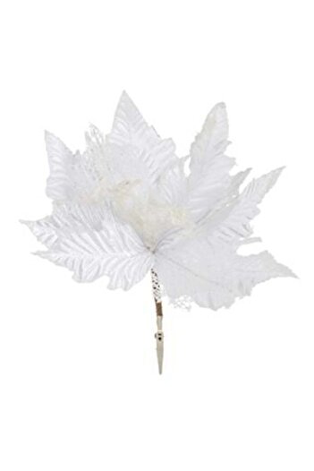 Jumbo Decorative White Mesh Flower with Clips & Silver Glitter 26 cm