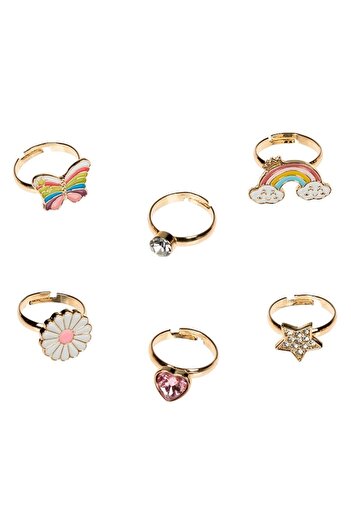 ANTBRO Set Adjustable Metallic Rings for Girls, Multicolor, 6 Pieces