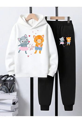 CACTUS COLLECTION Hooded Sweatshirt Children's Bottom Top Set 3 Thread Cotton Cat