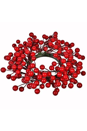 SHOPIENS Decorative Christmas Candle Ring with Red Berries, 22 cm