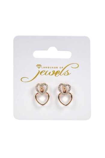 ANTBRO Women's Earrings, Strass Heart, Gold Color, 1.5cm