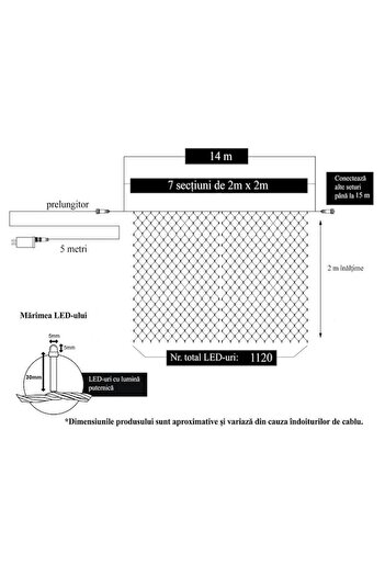 GOLD MARKET Christmas Net Installation, 14 m x 2 m, 1120 LEDs, Warm White, transformer with 8 lights