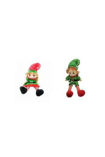 OEM Set of 2 Plush Mascots, Boy and Girl Elf, sings carol in Romanian, multicolor, 49 cm