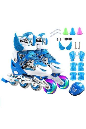 COOYA Kids Inline Skates Roller Skate Shoe Set,Adjustable with LED Flash,Best Gift for Boy Girl,35-38 Size