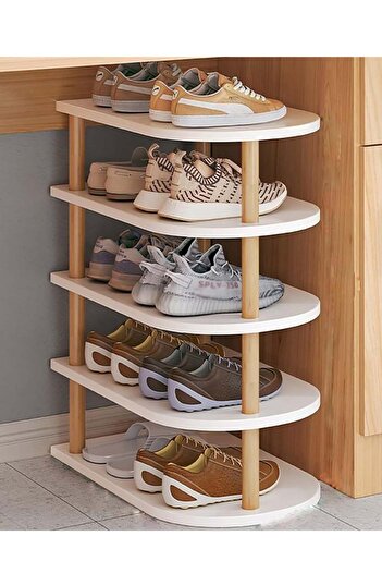 COOYA 5 Tiers Shoe Rack,Thickened Durable,Stackable Space-Saving, for Closet,Entryway,Warm White