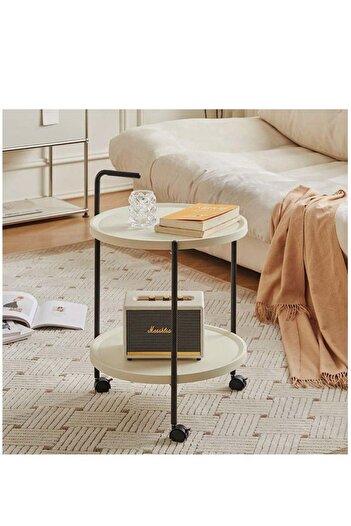 COOYA 2 Layer Cart Living Room Cart,Movable Round Small Coffee Table,Round End Table/Bedside Tablle