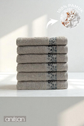 Anılsan 6-Pack Cookie Gray Mini Hand, Face Towel 62Gr. - 30X50 Cm, 100% Cotton, Spa and Hotel Towel