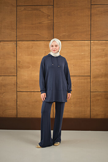 LOCCO Women's Hooded Double Set Navy Blue