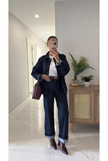 BİRCANÇİL Jonra Dark Blue Leg Detail Jacket and Pants Set