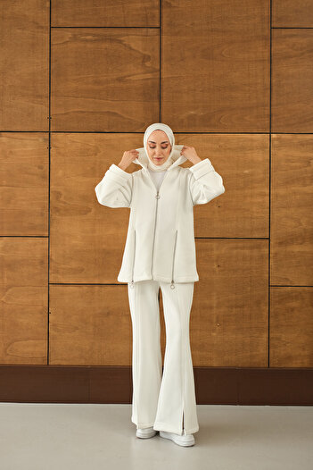 LOCCO Women's Zipper Detailed Double Suit White