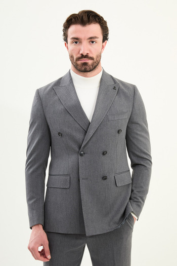 Mcr Straight Slim Fit Wide Collar Punto Stitching Double Breasted Men's Suit Anthracite - 45421.25K