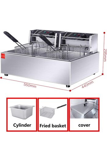Five Stars 12L Commercial Deep Fryer with Grease Temperature Control Removable Oil Container Double 6L Fr