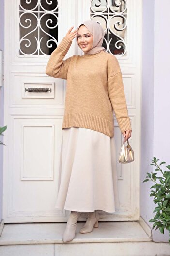 N.S NEVA STYLE Biscuit Hijab Knitwear Sweater Tunic 55551Bs