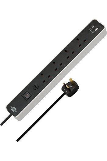 Brennenstuhl مقبس تمديد إيكولور مع شاحن USB وزر فتيل أمان 13 أمبير ساسو 4 اتجاهات 2 × USB 3 متر