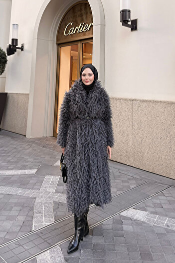 LOCCO Women's Furry Plush Coat Anthracite