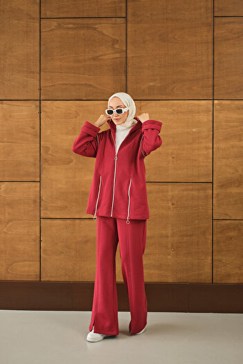 LOCCO Women's Zipper Detailed Double Suit Red