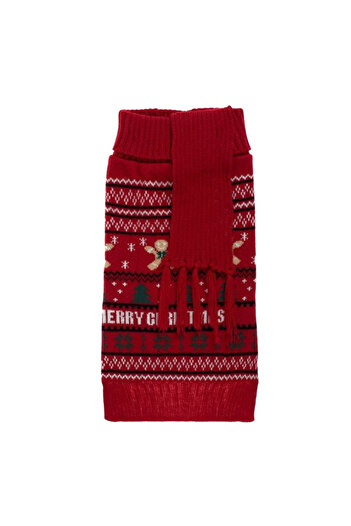 MSH Christmas Red Knitted Sweater with Scarf for Pets Size M