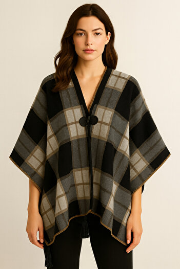 Onur Poncho - Woven Fabric Knitwear Hijab Poncho Winter with Buttons Keeps Warm Outerwear Quality Fashion Store
