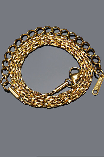 Rua Jewelry Steel Italian Recta Spiral Twisted Necklace 1 mm Gold Color |   Non-Tarnishing, Unisex, 2-Year Warranty