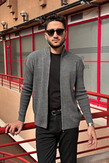 inpool Erkek, Dik yaka, fermuarlı, esnek yapılı, fit görünüm kazak, hırka PLTK14
