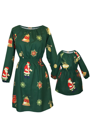Atelier Anca Socolovschi Mother/daughter set, green dresses with Printed , size M and 5/6 years