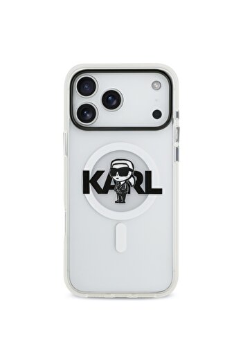Karl Lagerfeld Case for iPhone 17 Pro Max, IML Glitter K&C Heads Logo MagSafe, Clear Mono Karl&Choupette