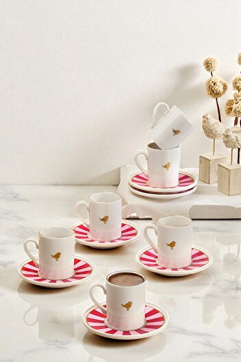 WuuQ 6-Piece Gold Birds Porcelain Gold Gilded Coffee Cup Set - Gold Bird Coffee Cup