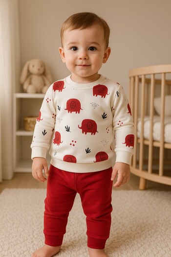 dinamik çocuk Baby Boy/Child Elephant Patterned 2-Piece Set Sweatshirt and Sweatpants 6-9-12-18Months
