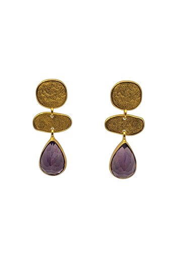 Eylül silver Long gold-plated silver earrings with amethyst