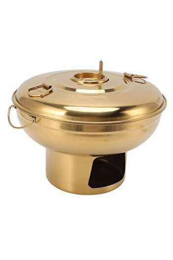 Generic fannay Dry Ice Hot Pot, Charcoal Hot Pot Portable Stainless Steel for Buffets (Gold)