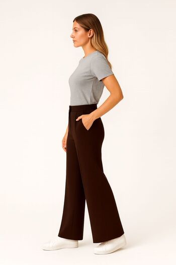 enmodaiçgiyim Promotion Price Brown High Waist Wide Leg Palazzo Pants – Stretchy Textured Fabric, Wide Leg
