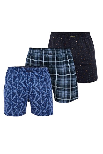 Cornette Men’s Loose Boxer Shorts, 100% cotton, multicolor, set of 3 pieces.