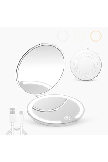 fulina Portable Mini Lighted Makeup Mirror with Magnification 1X/5X Compact,Double Sided USB Rechargeable