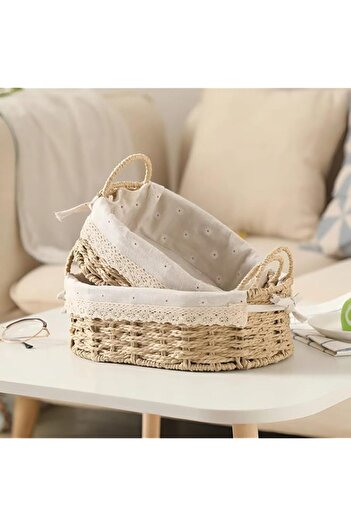 Generic Cozy Nest Paper Rope Woven Storage Baskets, Fabric Wrapped & Washable Liner, Woven Straw Design Sty