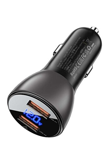 Acefast B7 45W USB-A+USB-A Dual-Port Metal Car Charger with Digital Display
