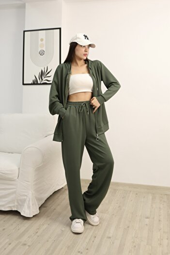 b buhari bykoc Hooded Zippered Wide Leg Modal Fabric Tracksuit Set