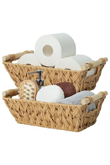 Generic DAYONG 2-Pack Wicker Storage Baskets, Trapezoid Woven Decor Baskets with Handles, Household Storage