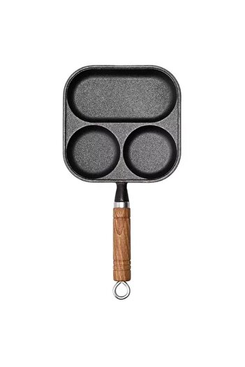 Generic Multi-Section Cast Iron Frying Pan, 24 cm, Black, Wood Handle, Non-stick Surface
