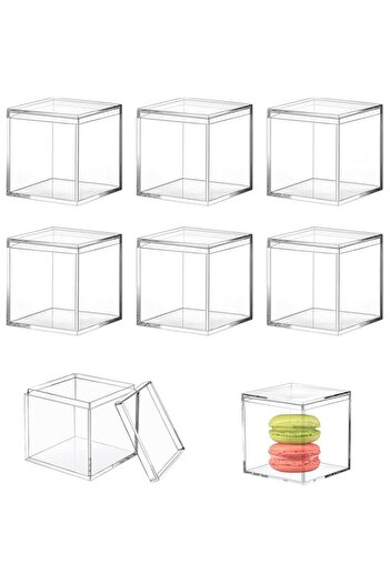Generic Defsedar 8 Pieces Clear Acrylic Plastic Jewelry Box Mini Storage Box Mini Cube Containers with Lids