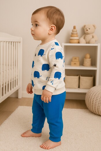 dinamik çocuk Baby Boy/Child Elephant Patterned 2-Piece Set Sweatshirt and Sweatpants 6-9-12-18Months