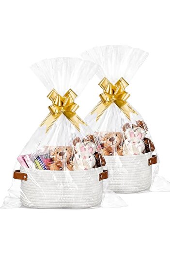 Generic Gift Basket with Gift Bags and Ribbons, 12 X 8 X 5 Inch Durable Empty Rope Basket for Gifts, with H