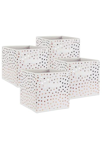 Generic DII Non Woven Storage Collection Polka Dot Collapsible Bin Small Set, 11x11x11" Cube, White & Coppe