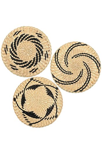 Generic Boho Wall Basket Decor Set of 3 Decorative Bulrush Woven Basket Wall Decor Set Rustic Hanging Handm