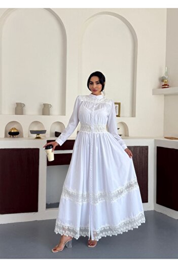 suphias Imported Poplin Fabric & Lace Detailed Dress (Lined)