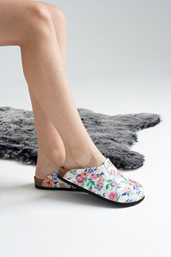DOGİYE 6285 Colorful Flowers Printed Sabo Slippers