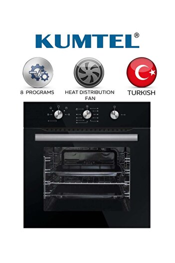 KUMTEL Built-in Electric Oven - 60cm - 8 Functions - Black - A68-SF3-MT-BLACK