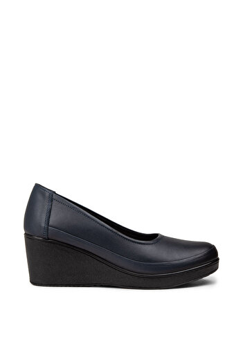 Deery Women's Genuine Leather Navy Blue Casual Wedge Heel Shoes
