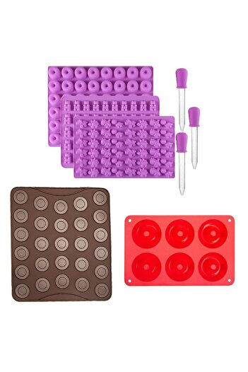 Quasar & Co. Confectionery/pastry set, 27 macaron sheet, 6 donut molds, 3 jelly molds, silicone, red-purple